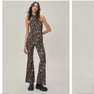Nasty Gal Brown Halter Neck Flare Jumpsuit